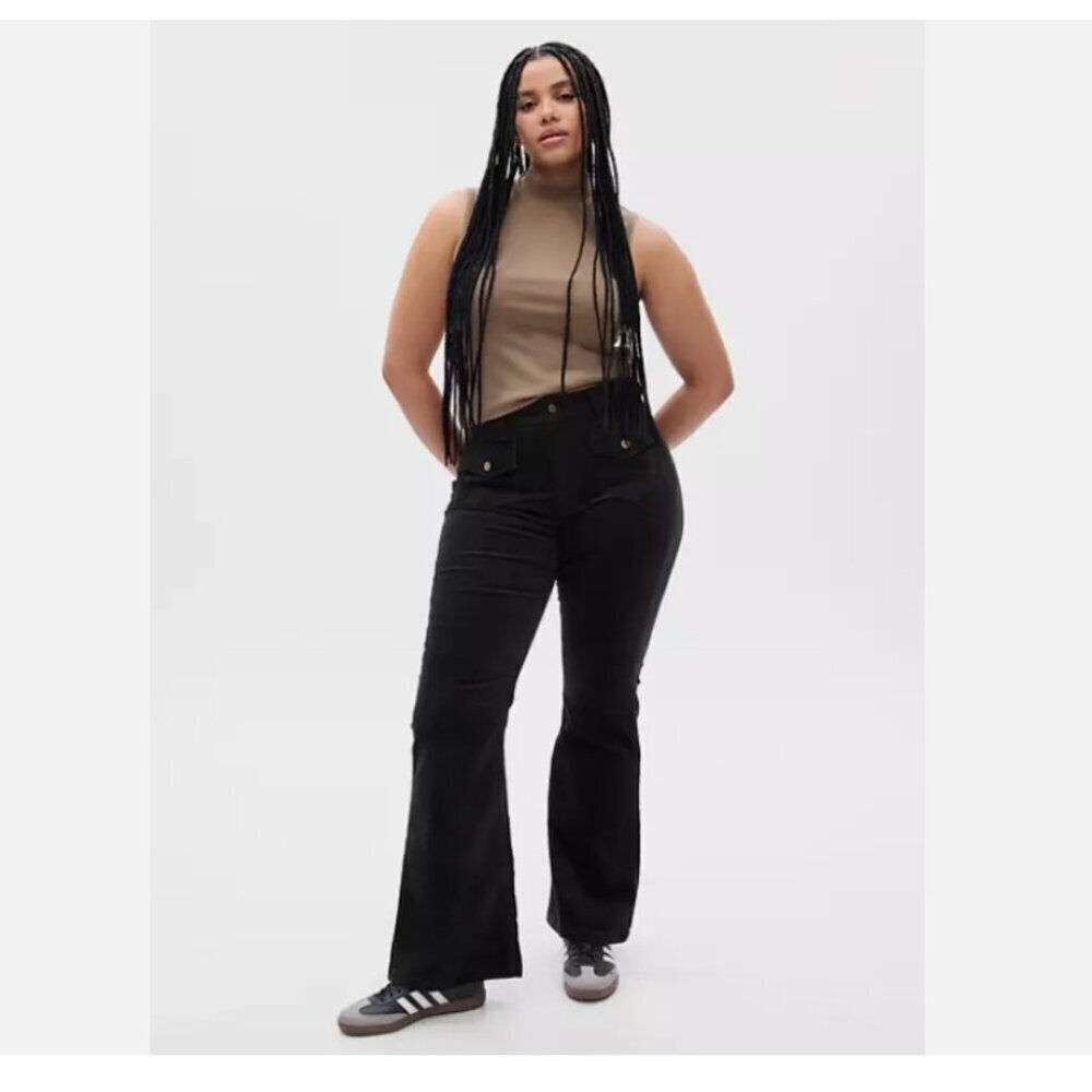 GAP 70's Flare CORDUROY High Rise BOHO Black Jeans Size 33/16 SHORT RT$80 NEW